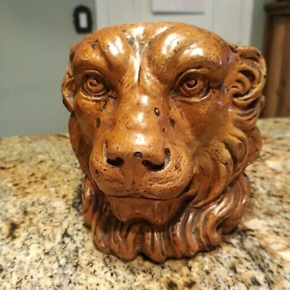 Vintage Tiger Head Detailed Ceramic Planter Made in Italy Vintage MCM Signed - Picture 7 of 12